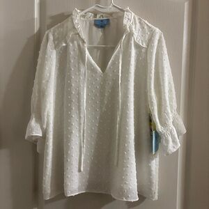 CeCe Ivory Textured Blouse